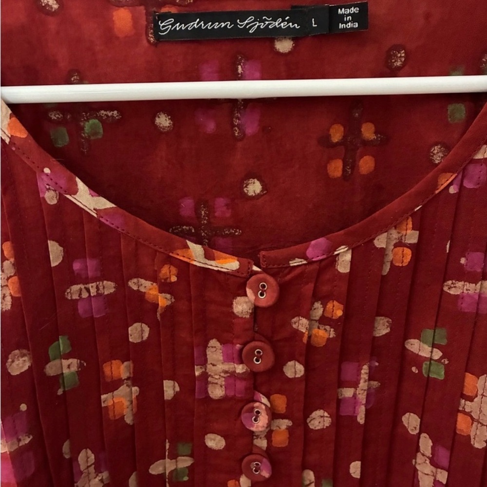 Gudrun Sjoden Red Patterned Button-Front Tunic Dr… - image 3